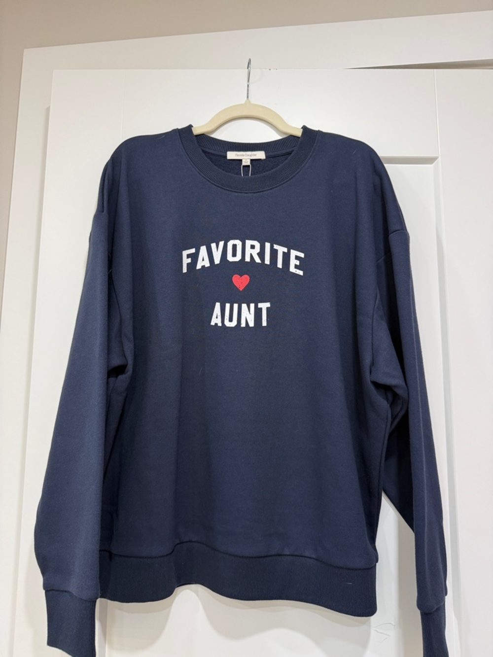 Favorite Daughter Navy Sweatshirt with White Lettering and Red Heart